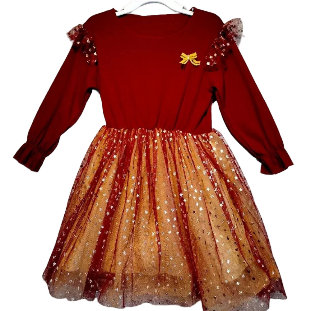Shaoxing Girl's BABY SHE'S A STAR Red Tulle Tutu with Gold  Stars Size 4-5 yrs.